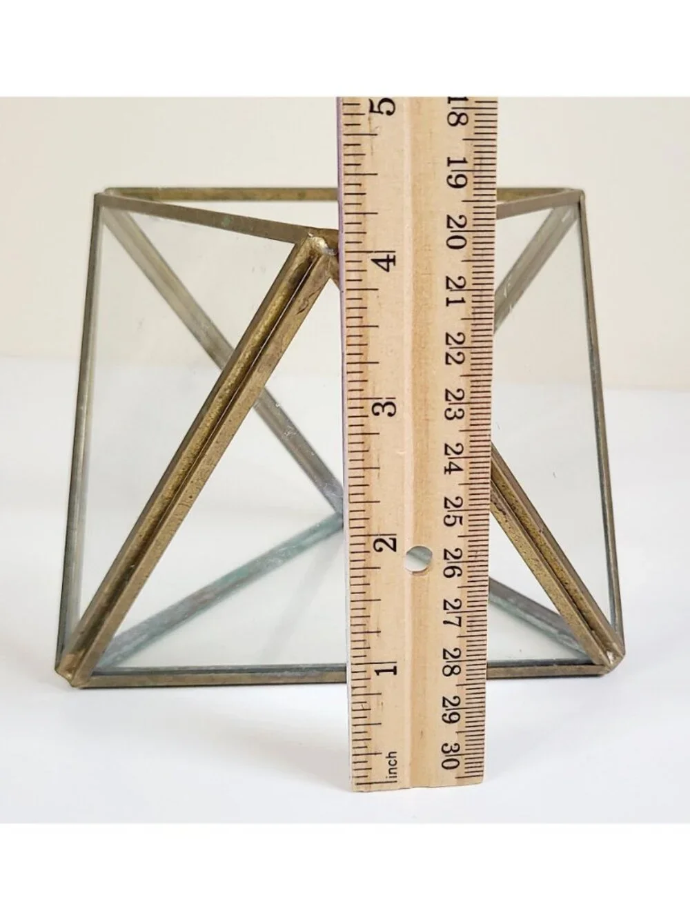 Brass & Glass Terrarium Geometric Succulent Holder Centerpiece Gold Tone Vintage - Picture 9 of 9
